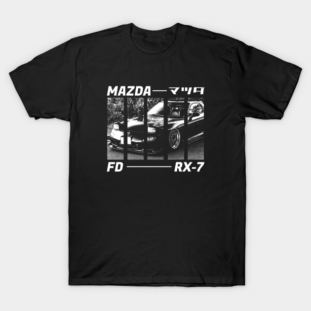 MAZDA RX-7 FD Black 'N White 3 (Black Version) T-Shirt by Cero